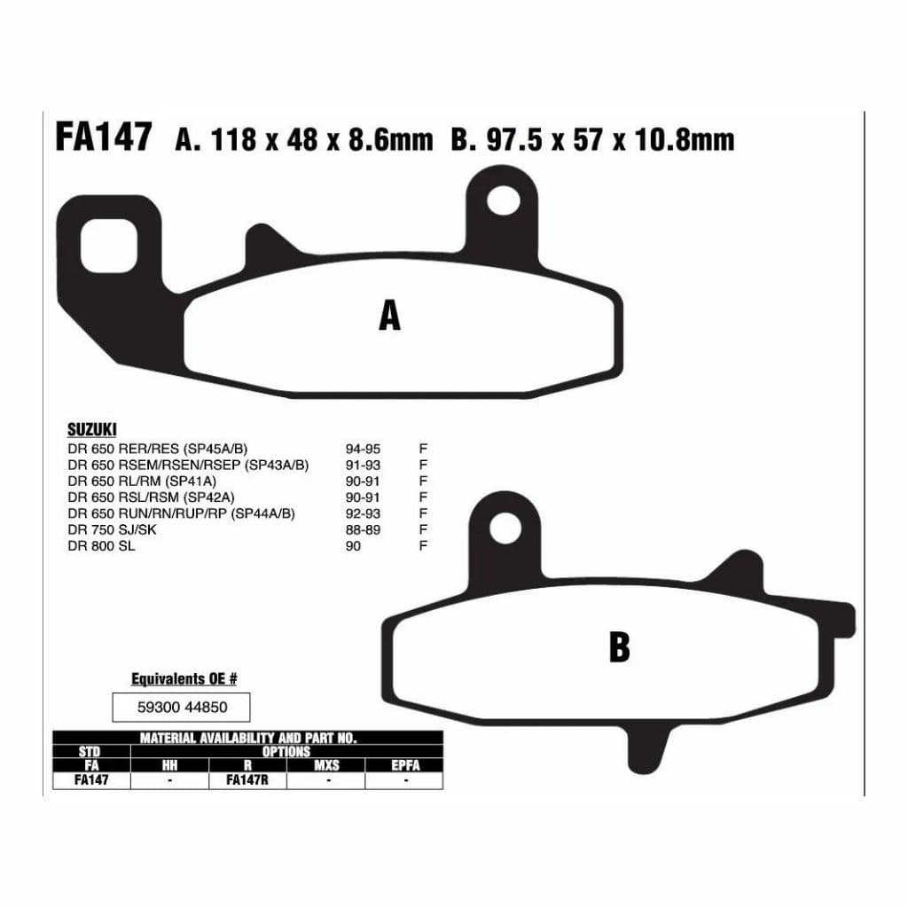 Pastillas Freno Delantera Ebc Fa147 Suzuki Dr 650 750 800